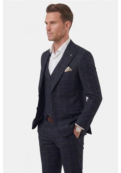 Rizzup Erkek Koyu Lacivert Slim Fit 3 Lü Takım Elbise Kareli Ekose Desenli Yelekli Şık Takım 2600517 Rizzup Erkek Koyu Lacivert Slim Fit 3 Lü Takım Elbise Kareli Ekose Desenli Yelekli Şık Takım 2600517