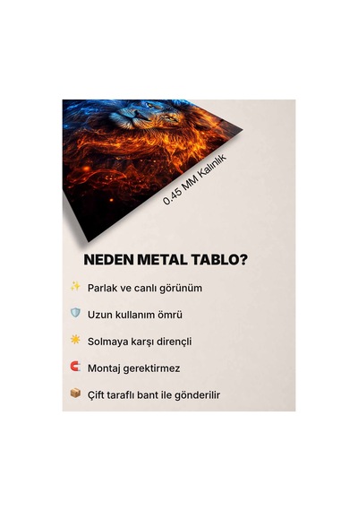 Ateş Ve Buz Aslan A3 Metal Poster Mavi Turuncu Alevli Aslan Portresi Dekoratif Duvar Tablosu Çok Renkli - 937547502 Çok Renkli - 937547502 Çok Renkli