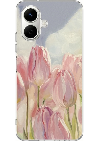 Infinix Smart 10 Uyumlu Pembe Laleler Baskılı Silikon Kılıf Renkli
