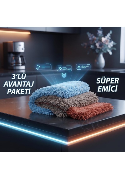 Çok Amaçlı 3'lü Temizlik Bezi Mikrofiber Havlu Yumuşak Dokulu 30x30 Cm Çok Renkli