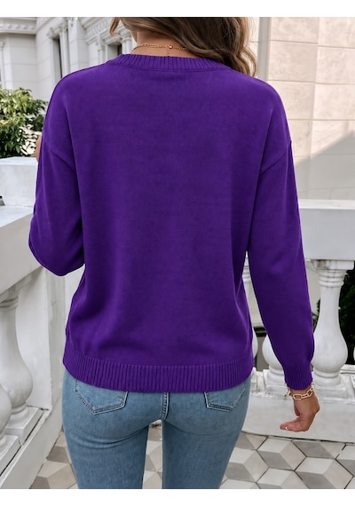 Adisia Kadın Uzun Kollu Bisiklet Yaka Triko Bluz Mor