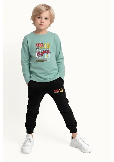 Fyk Kids Erkek Çocuk Baskılı Paçası Lastikli Alt-üst Takım Mint Yeşil