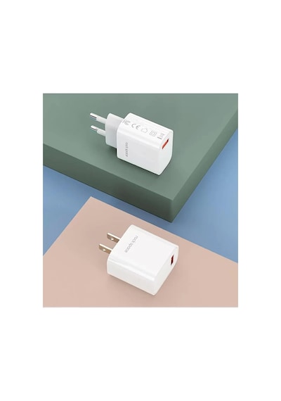 Rock Space 18w Usb-a Qc 3.0 Mini Seyahat Şarj Cihazı, Beyaz Çok Renkli