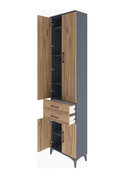 Arges Dolap 5 Raflı 2 Çekmeceli 4 Kapaklı 60x30x243 Antrasit-çam Antrasit