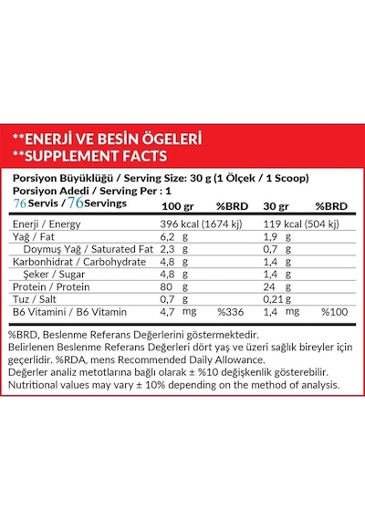 Protein Tozu 2280 Gr Çikolata Aromalı Whey Protein 24 Gram Protein 76 Servis