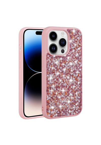 Apple Uyumlu iPhone 14 Pro Max Uyumlu Parlak Taşlı Tasarım Zore Linea Kılıf-pembe Pembe -