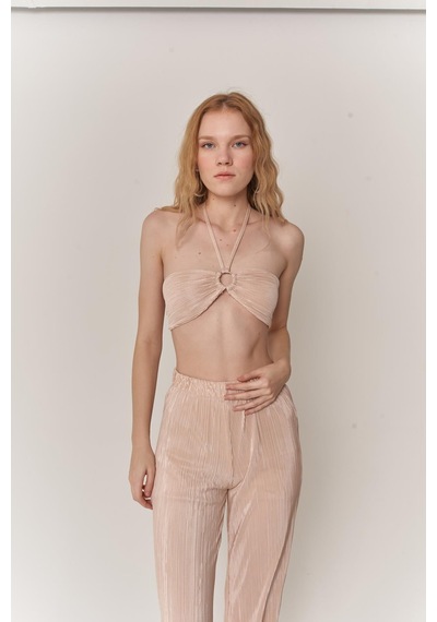 Holly Lolly Kadın Bej Crop Bağlamalı Cardy Bluz