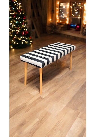 Ahşap Ayaklı Handmade Geniş Oturum Alanlı Düz Kumaş Pofidik Puf Bench, Ayak Ucu Uzatmalık Çok Renkli