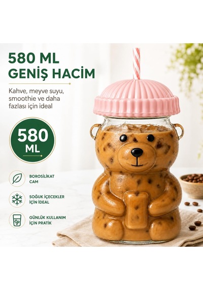 Ayıcıklı Cam Bardak 580 Ml - Pipetli Kapaklı Borosilikat İçecek Bardağı - Soğuk Kahve Smoothie Limonata Su İçin Sevimli Ayı Tasarım - Hediye Kupa Dekoratif Sunum - Pembe Beyaz - Çok Renkli Ayıcıklı Cam Bardak 580 Ml - Pipetli Kapaklı Borosilikat İçecek Bardağı - Soğuk Kahve Smoothie Limonata Su İçin Sevimli Ayı Tasarım - Hediye Kupa Dekoratif Sunum - Pembe Beyaz - Çok Renkli