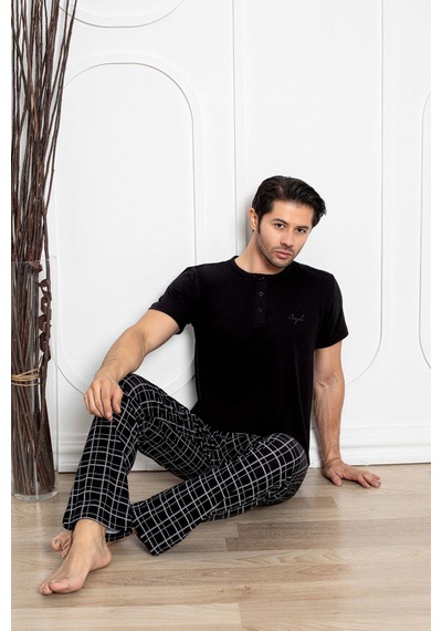Aydoğan Erkek Civan Modal Kısa Kol Siyah Pijama Takım 7707 Siyah