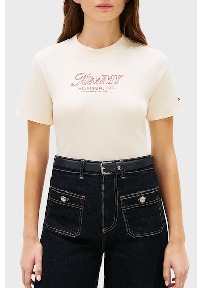 Tommy Hilfiger Pamuklu Logo Baskılı Regular Fit Bisiklet Yaka T Shirt Bayan T Shirt Ww0ww48707 Aef Bej