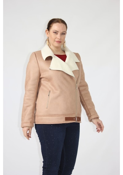 Moda Berray 3263 Kısa İçi Kürklü Eteği Kemer Detaylı Kaban Kahverengi