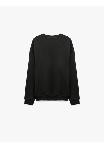 Koton Pamuklu Şardonlu Bisiklet Yaka Uzun Kollu Baskılı Sweatshirt Siyah 7wam70197mk