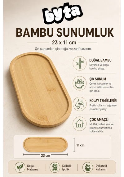 Bambu Çerez Tabağı Sunumluk Yağdanlık Altı İçin Uygun