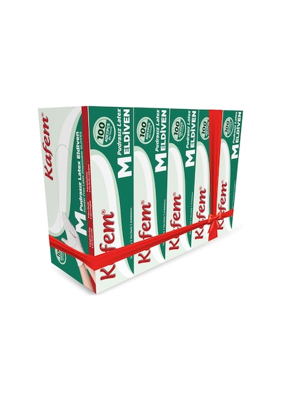 Kafem Beyaz Lateks Eldiven Pudrasız (M) 100 Lü X 5 Paket