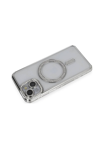 Apple İphone 13 Kılıf Joke Simli Magneticsafe Kılıf - Gümüş Evimdeyokyok