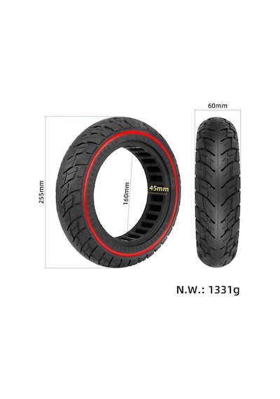 10x2.5 İnç Dolgu Lastik Kırmızı Şeritli Scooter Lastiği