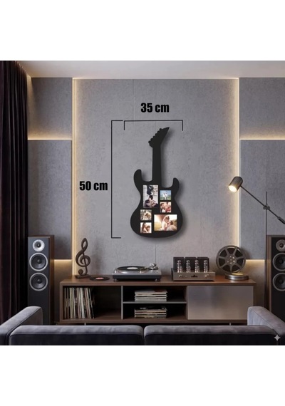 Modern Rock Serisi: Siyah Lazer Kesim Gitar Figürlü Çoklu Anı Çerçevesi Çok Renkli