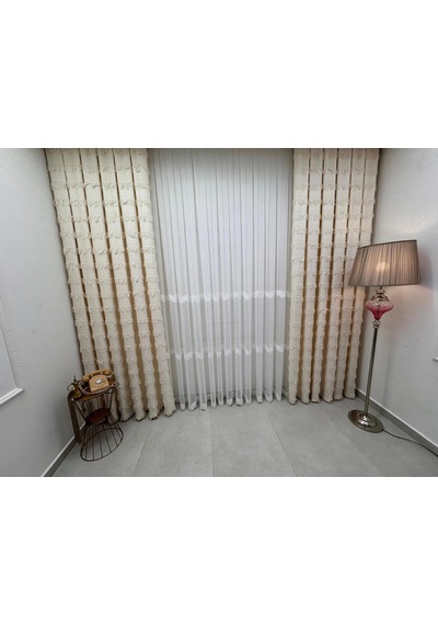 Nivemeshome Arven Ekru 1/3 Pileli Fon Perde Apm 90x270