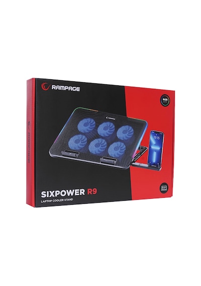 Rampage Sixpower R9 6 Fan RGB Işıklı Telefon Tutuculu Laptop Soğutucu