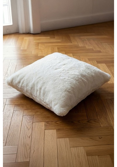 Elart Rabbit Kırlent Kılıfı Peluş Dekoratif 43x43 Cm Ekru Ekru