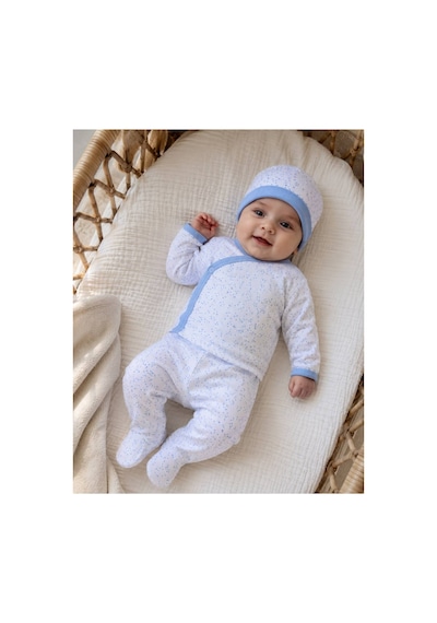 H&c Coolboy Yenidoğan Yıldız Desenli 3'lü Hastane Çıkışı Seti %100 Pamuk Patikli Mavi Yıldız Desenli 3-6 Ay