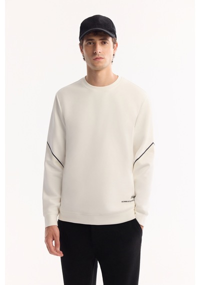 Avva Erkek Ekru Bisiklet Yaka Pamuklu Bi-stretch Baskılı Regular Fit Sweatshirt A52y1258