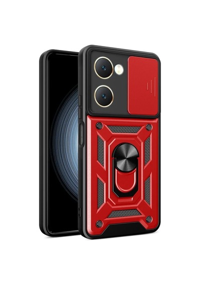 Vivo Y18 Kılıf Pars Lens Yüzüklü Silikon - Kırmızı - 100 0