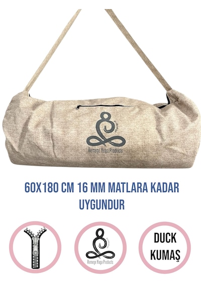 Mat Taşıma Çantası Yoga Fitness Silindir Antrenman Çantası + 2 Adet Mat Toplama Lastiği Ekru