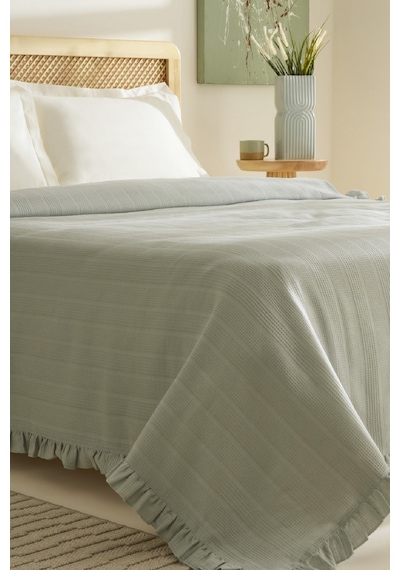 Karaca Home Maye %100 Pamuk Fırfırlı Çift Kişilik Tek Pike Mint Mint