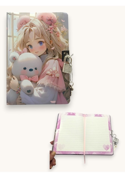 Kore Kız Hatıra Defteri Günlük Kilitli Defter 80 Yaprak - Pembe