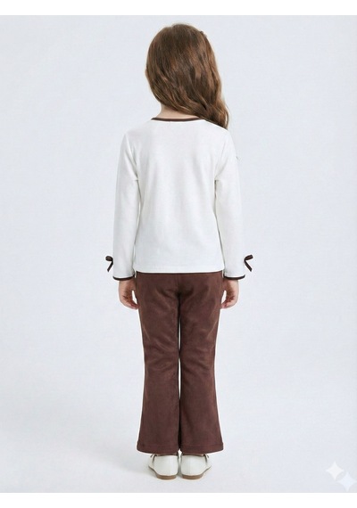 Xo Kids Pelerin Detaylı Kız Çocuk 3lü Alt Üst Takım 4-10 Yaş 4406 Ekru