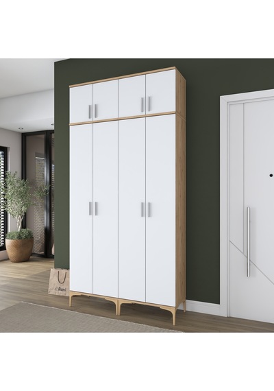 Rani Ea161 Modern Portmanto 8 Kapaklı 8 Raflı 4 Askılı Ayakkabılık Vestiyer Sepet Ceviz - Beyaz Rani Ea161 Modern Portmanto 8 Kapaklı 8 Raflı 4 Askılı Ayakkabılık Vestiyer Sepet Ceviz - Beyaz