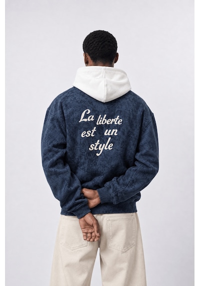 Respire Erkek Liberte Yazı Detaylı Yıkamalı Oversize Zip Lacivert