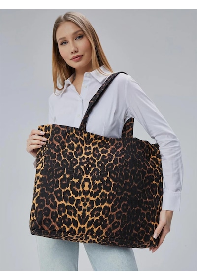 Çınar Bez Çanta Geçişli Leopar Desen Büyük Boy Çanta - Standart