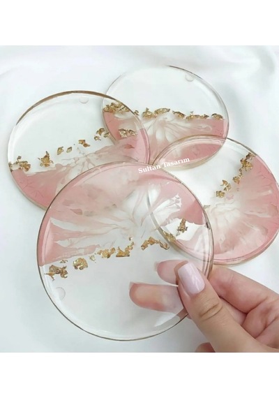 4 Lü Epoksi Bardak Altlığı - 84 Pembe