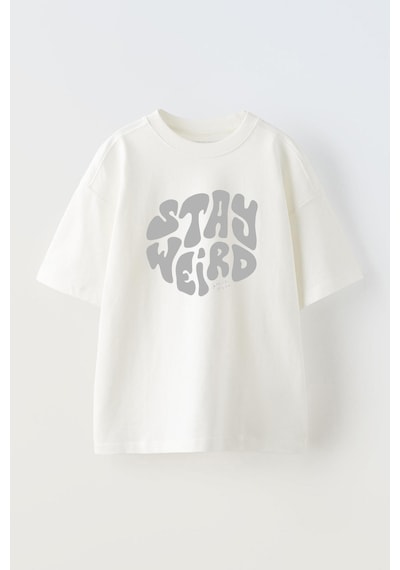 Thewert Unisex Stay Weird Tasarım Baskılı Pamuk Beyaz Oversize T-shirt