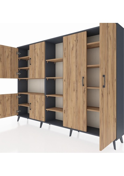 Arges Dolap 13 Raflı 6 Kapaklı 220x30x163 Antrasit-çam Antrasit-çam