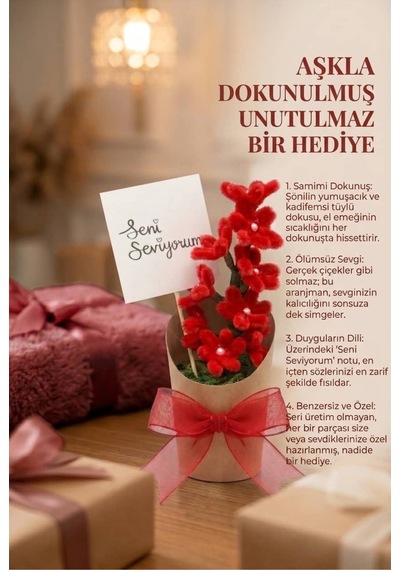 Şönil Çiçek Kırmızı - Kraft Saksı
