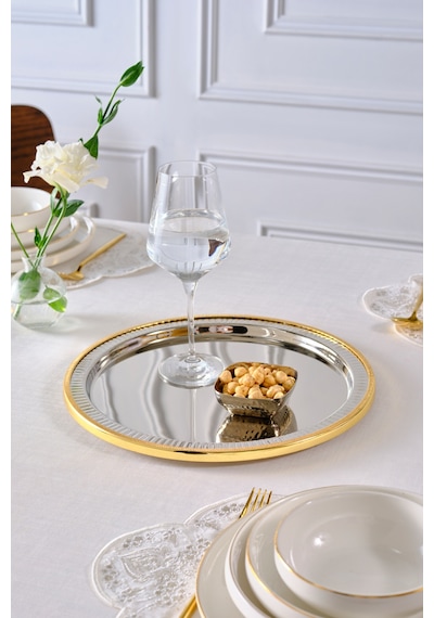 Karaca Ring Dekoratif Tepsi Supla Gold 33 Cm Altın