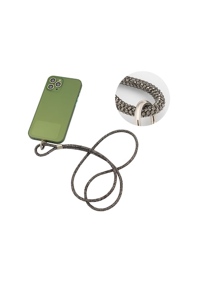 Cep Telefonu Boyun Askısı, Swarovski Taşlı Işıltılı Askı, Ayarlanabilir, Metal Halkalı, Hafif & Şık Askı İpi, Suya Dayanıklı Tasarım - Antrasit