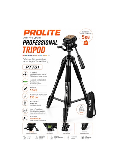 Professional Lighting Hidrolik Kafa Video Kamera Pr701 Tripod 5 Kg Taşıma Kapasite 210 Cm Dslr Fotoğraf Makinası Projeksiyon Dürbün Teleskop Professional Lighting Hidrolik Kafa Video Kamera Pr701 Tripod 5 Kg Taşıma Kapasite 210 Cm Dslr Fotoğraf Makinası Projeksiyon Dürbün Teleskop