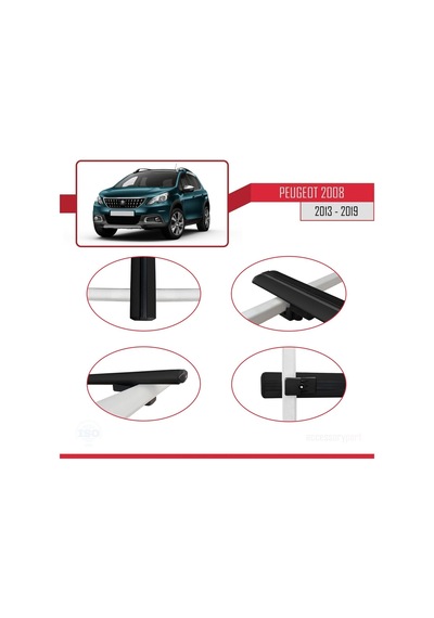 Peugeot 2008 2013-2019 Arası İle Uyumlu Basic Model Ara Atkı Tavan Barı Siyah 3 Adet
