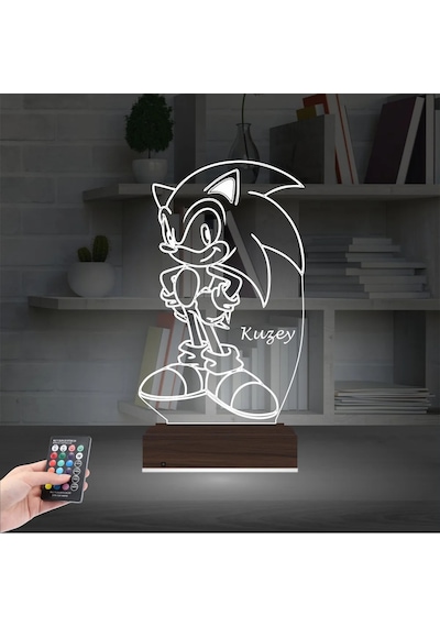 Luvivia Sonic Çocuk Odası Hediye Kişiye Özel 3d Lamba - Masa Gece Lambası Şeffaf
