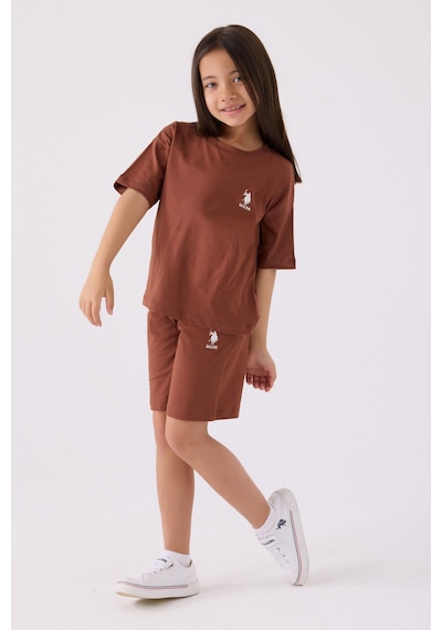 U.S. Polo Assn. Kız Çocuk Kahverengi Bermuda Takım Us1848-c-v48 Kahverengi