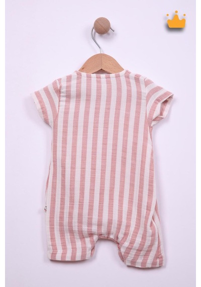 Babyhola Begi Kız Erkek Bebek Kısa Kollu Çıtçıtlı Tulum %100 Pamuk Müslin 22404 Ekru-pembe