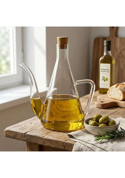 Lexroo 500 Ml Akasya Ahşap Kapaklı Borosilikat Cam Yağlık Ve Sirkelik Çok Renkli