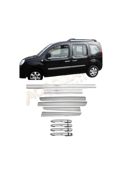 Renault Kangoo 2008-2016 Araca Özel 3'lü Krom Yan Set Yan Kapı Çıtası-cam Çıtası-kapı Kol