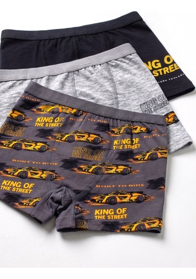 Öts Erkek Çocuk 3 Lü Pamuklu Boxer Baskılı Ekstra Konforlu Kalıp 7710-3 Renkli