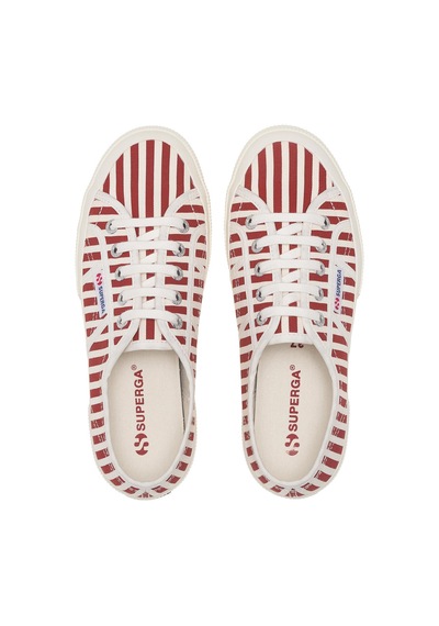 Superga 2750 Stripes Print Unisex Beyaz-kırmızı Bileksiz Sneaker Beyaz-kırmızı-456